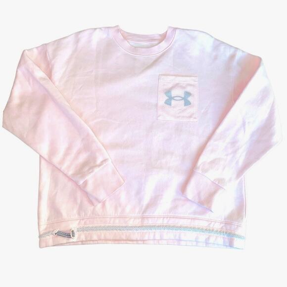Under Armour Pink Rival Fleece Bungee Hem Sweatshirt Medium - Picture 2 of 8